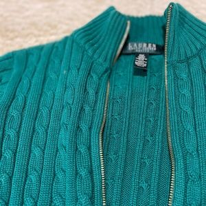 Ralph Lauren Women's Petite Medium Green cable Knit sweater